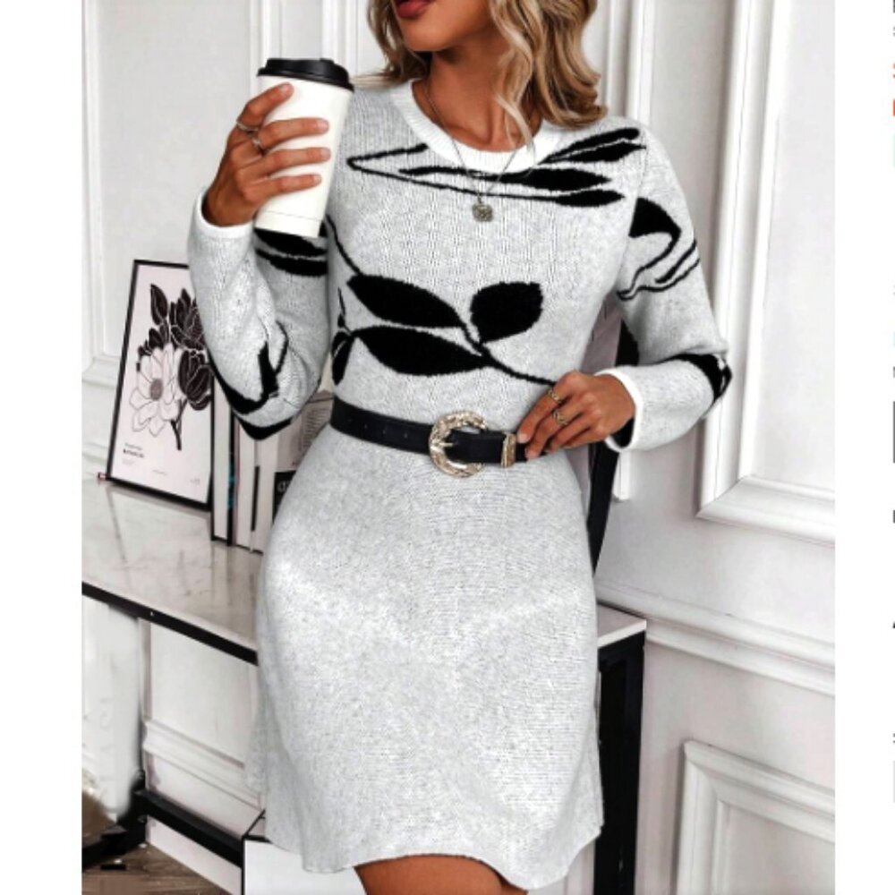 Sweater Dress With Leaf Pattern - image 2